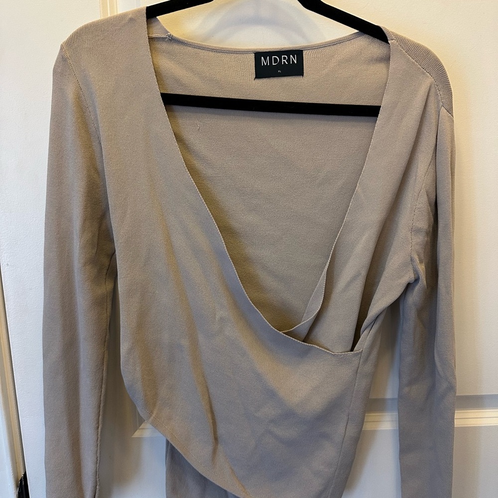 Modern Citizen Beige Wrap Blouse